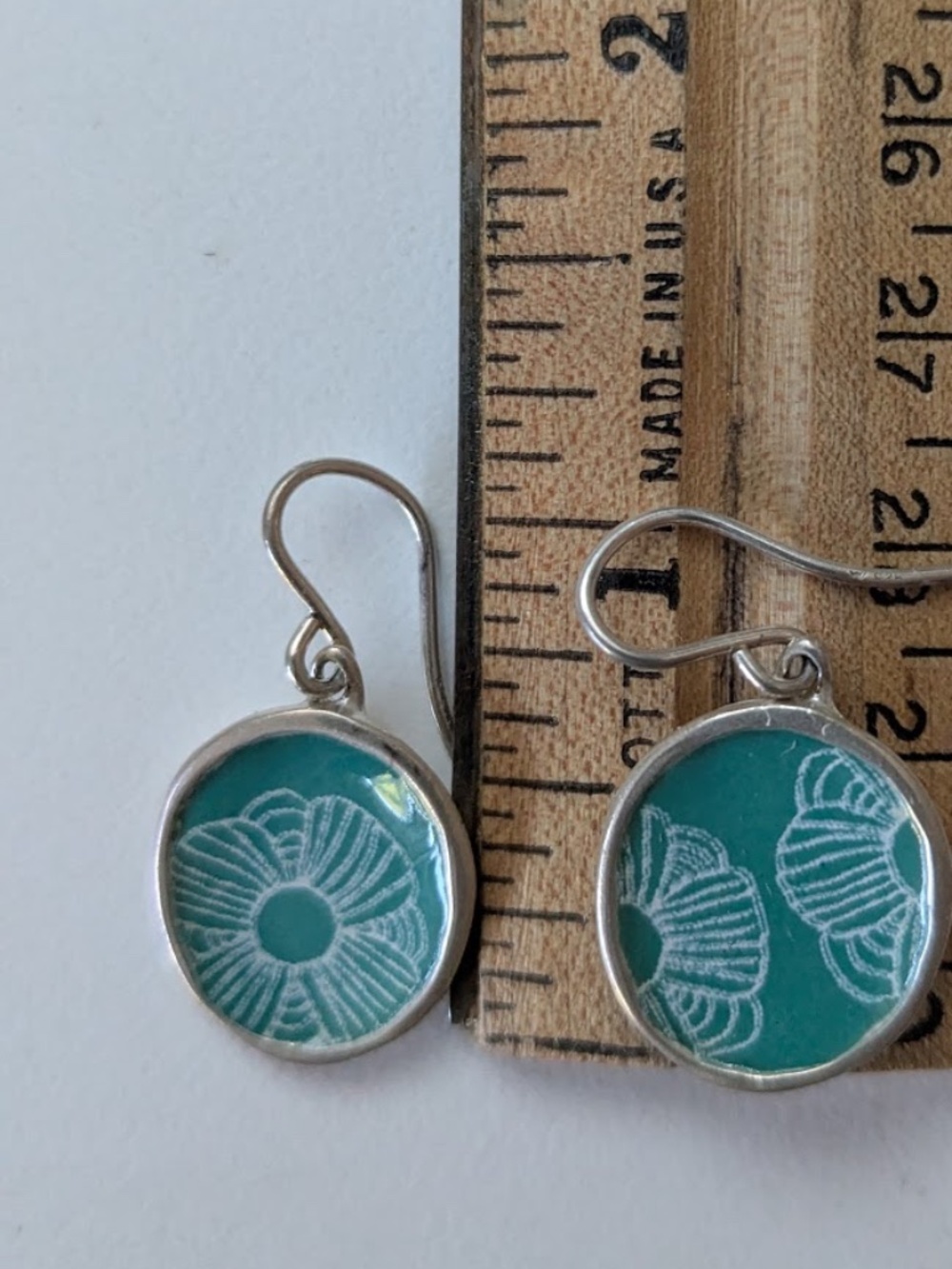 Handcrafted Floral Enamel Earrings, Blue and White - Picture 2 of 2
